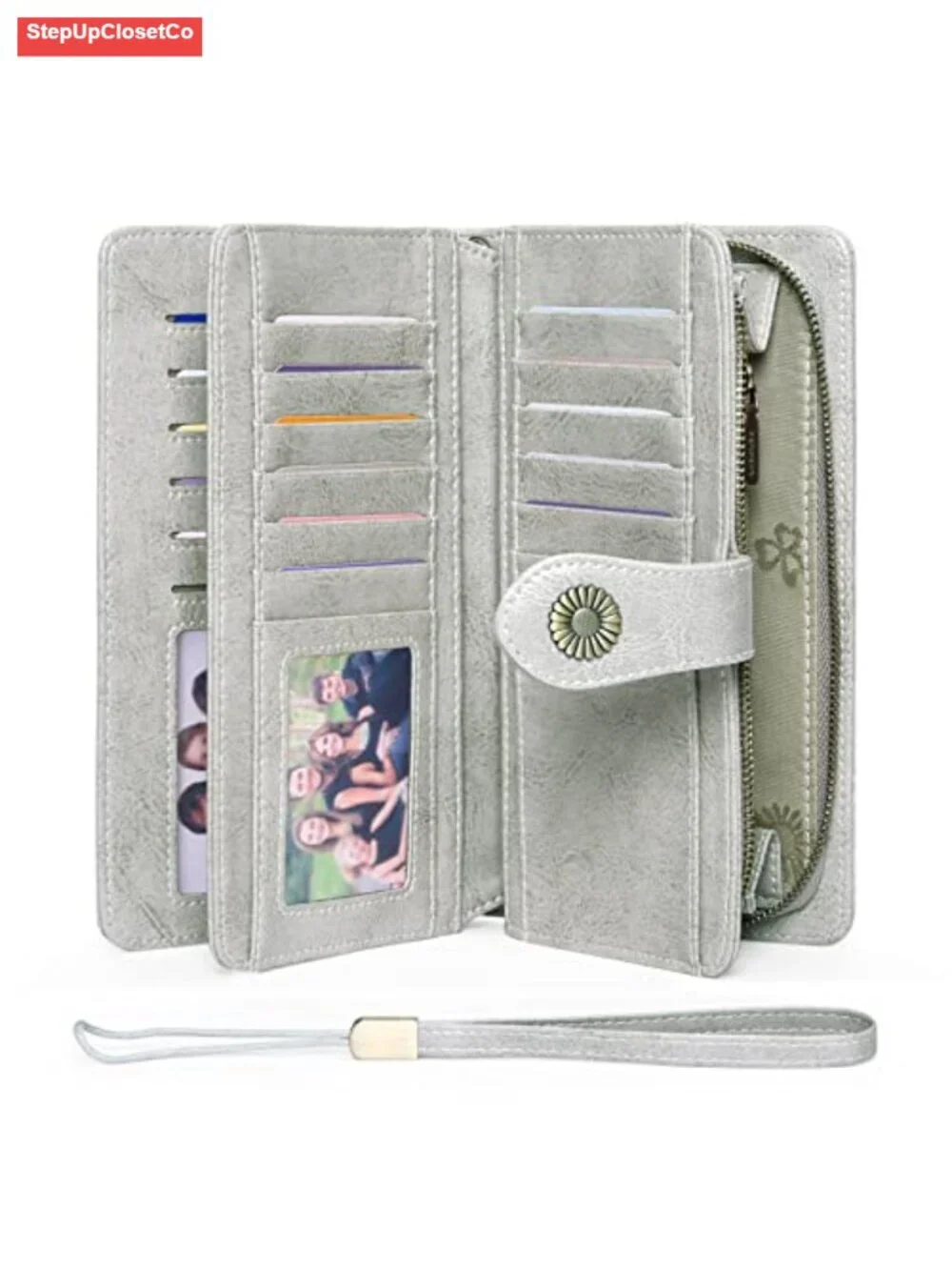 Genuine Leather RFID Blocking Trifold Wristlet Wallet for Women, Large Capacity